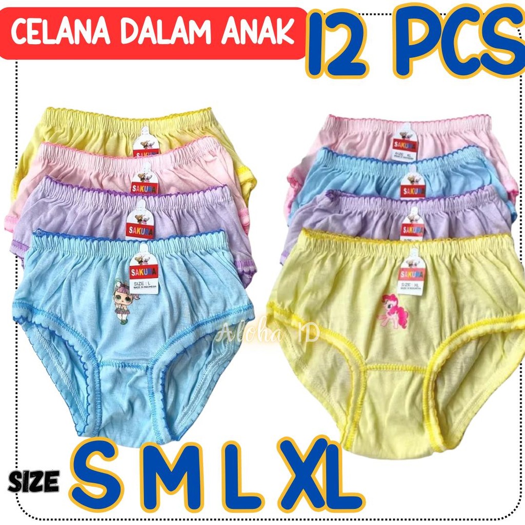 Satu Lusin 12 PCS Celana Dalam CD Anak Perempuan Cewek Bayi Paud TK SD Grosir