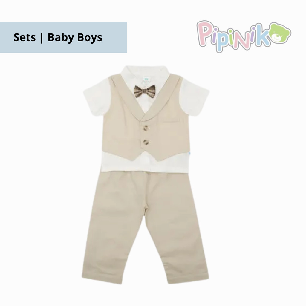 PIPINIKO Setelan Formal Vest With Dasi Anak Laki-laki Beige Cream Khaki | SETELAN JAS VEST ROMPI BAY