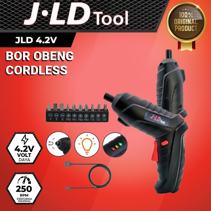 MARKET AKSESORIS JLD TOOL Bor Cordless Mini Screwdriver 4.2V SET 47pcs Flip Portable Mesin Bor Obeng