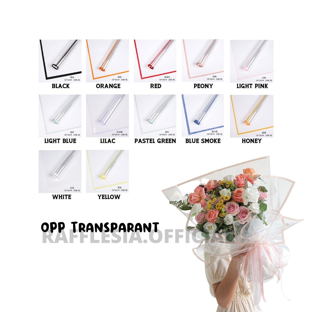 

[5 LEMBAR] Flower Wrapping Paper OPP Transparan Bening List Warna Kertas Buket Bunga Cellophane