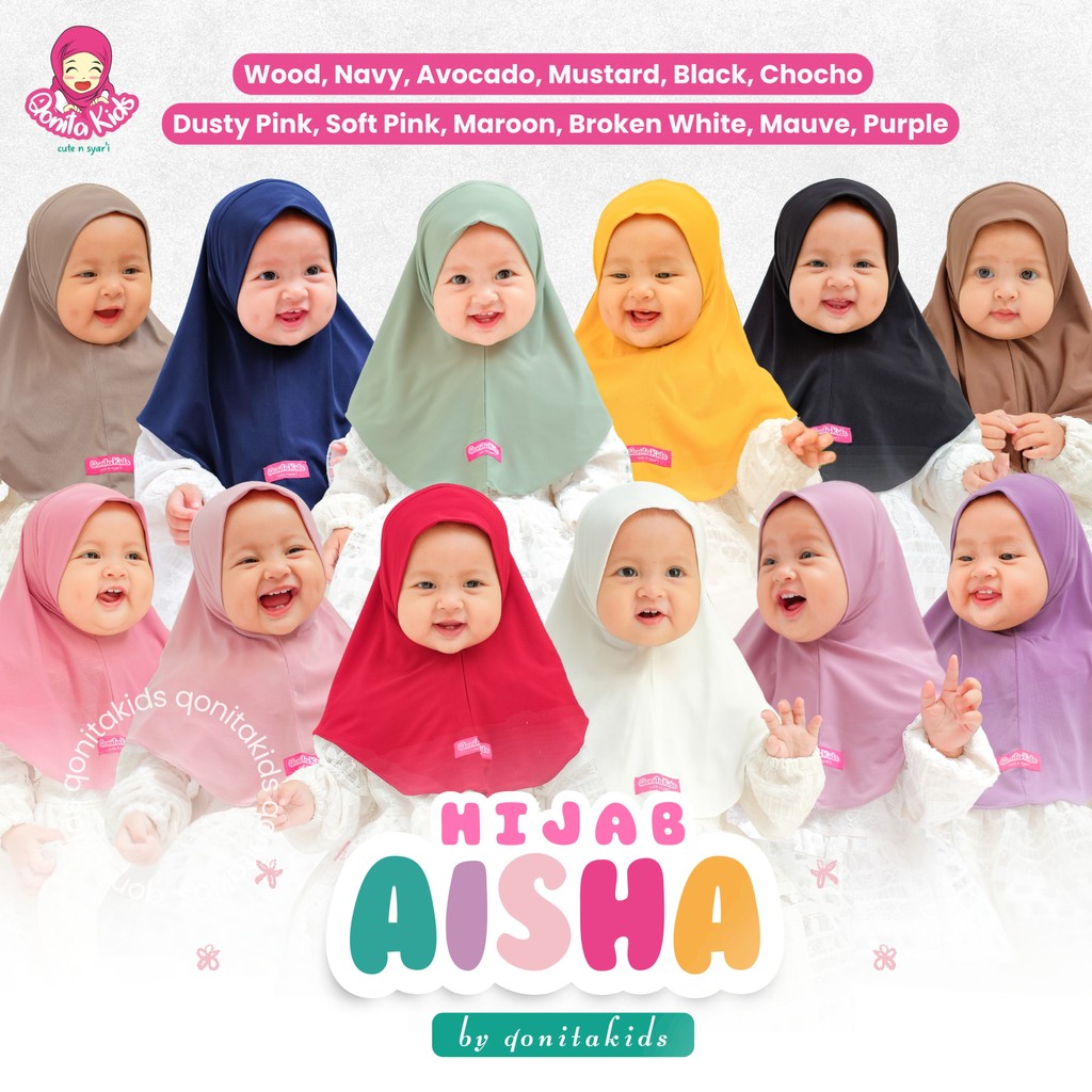 HIJAB ANAK - AISHA (0 - 9 th), Hijab Bergo Anak Perempuan jilbab kerudung anak dan bayi usia 1 - 9 t