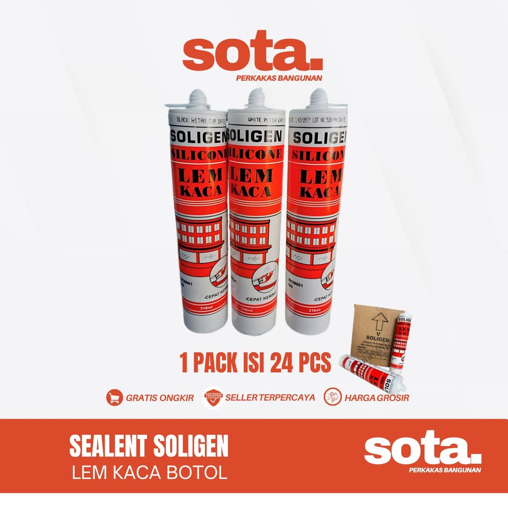 

Lem Kaca Botol Sealent Soligen (310 ml) I Warna : Clear / Putih / Hitam