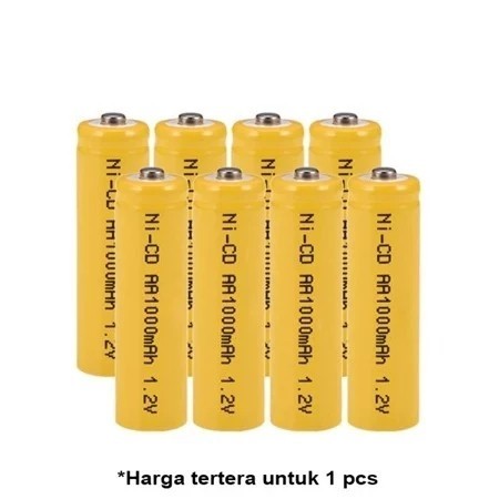 Baterai Batre Cas Batrei Charger Recharge AA 1000mAh 1000 mAh dan AAA 600mAh 600 mAh Bisa Isi Ulang Ni cd Rechargeable Battery A2 dan A3 High Quality NI-CD Batteries 1.2v Kuning