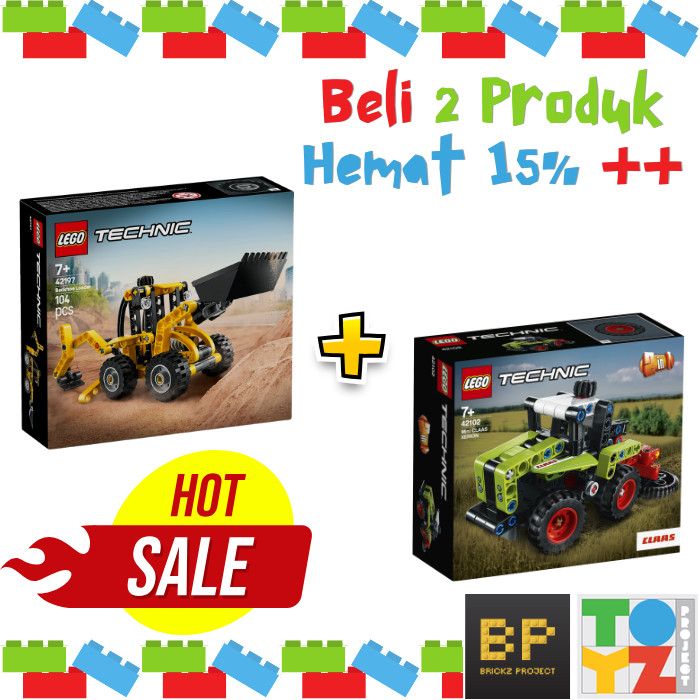 Lego 42197 Technic Backhoe Loader & 42102 Mini Claas Xerion