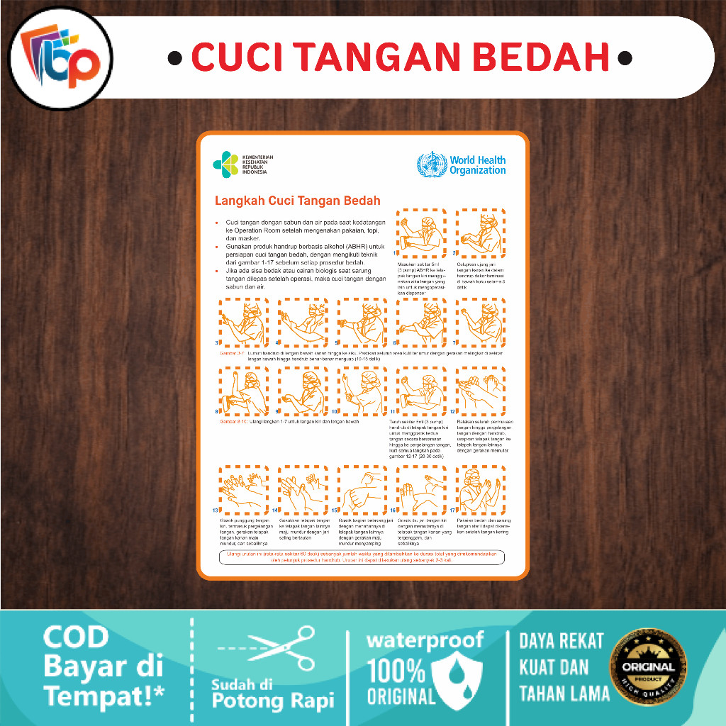 

Stiker Vinyl Anti Air Langkah Cuci Tangan Bedah Laminasi Glossy