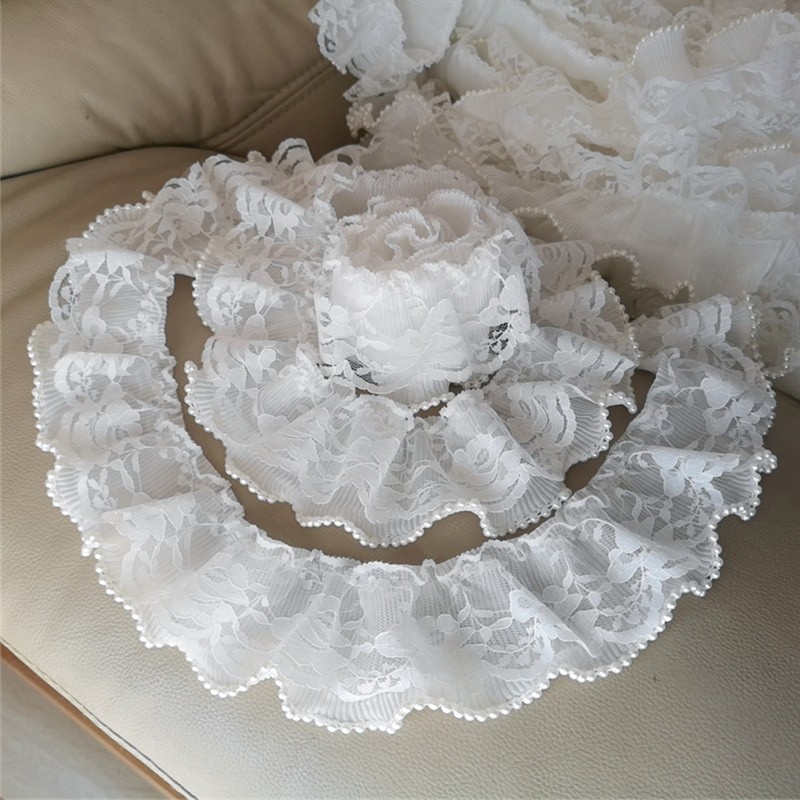 

6cm Wide New How Double Layer Lace Collar Bead Cuff Skirt Dress Accessories Wavy ruffles Christmas Decoration