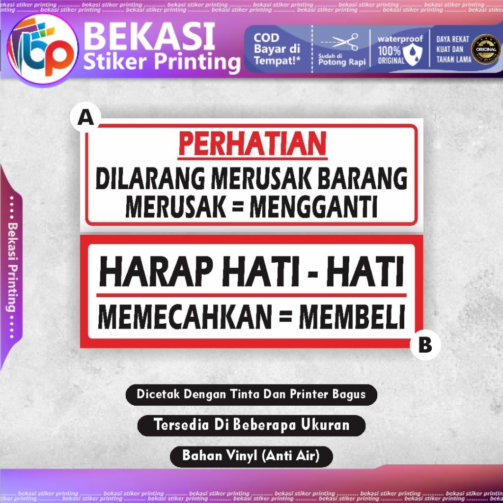 

Stiker Dilarang Merusak Barang Stiker Hati Hati Awas Pecah Stiker Merusak Mengganti Stiker dilarang membuka segel kemasan