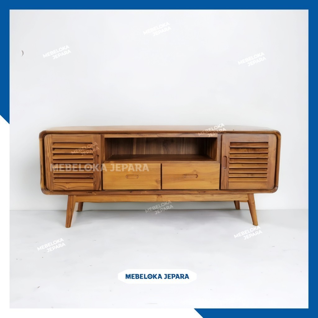 Meja tv minimalis retro 2 pintu 2 laci kayu jati. Bufet tv kayu jati jepara devina