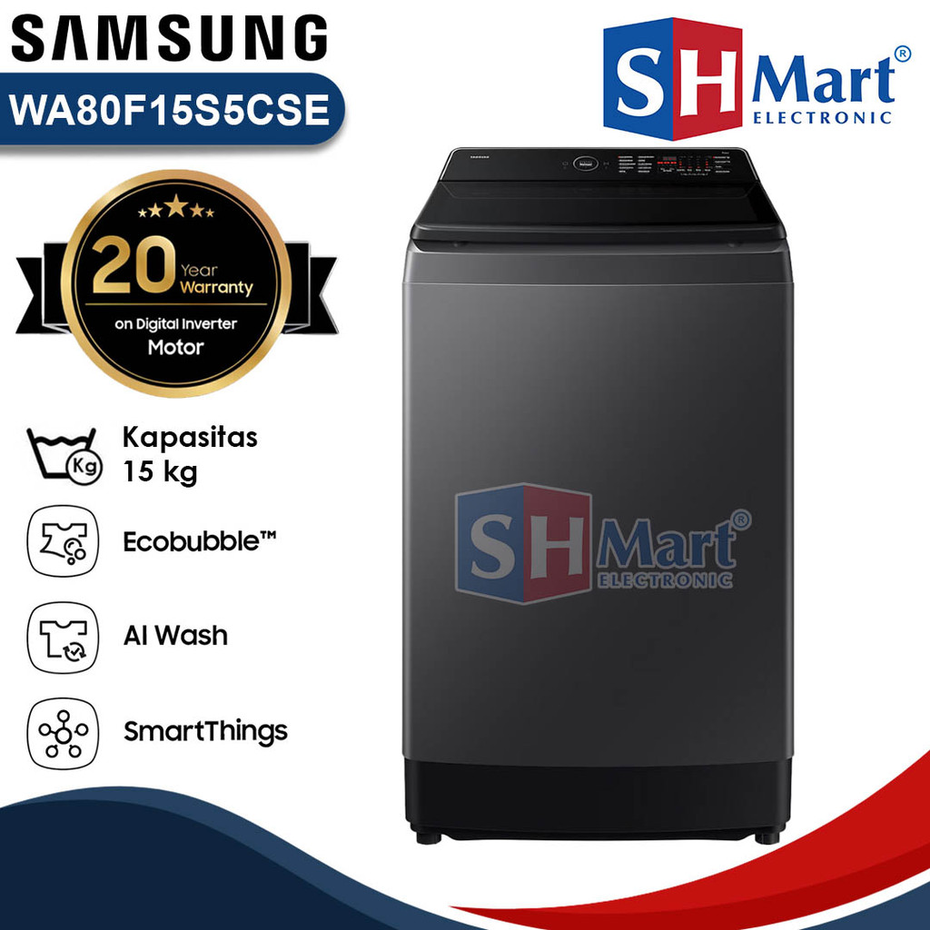 Samsung Mesin Cuci 1 Tabung 15 Kg Inverter Ecobubble AI Wash WA80F15S5CSE / WA80F15S5C NEW