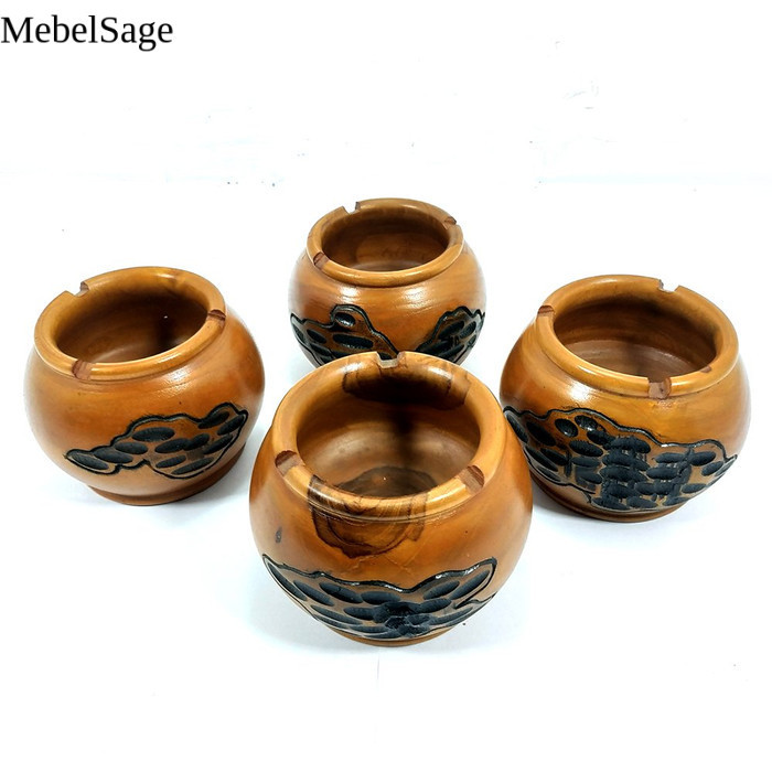 Asbak Rokok Unik Antik Model Gentong Kayu Jati Ukir Pahat IPX7