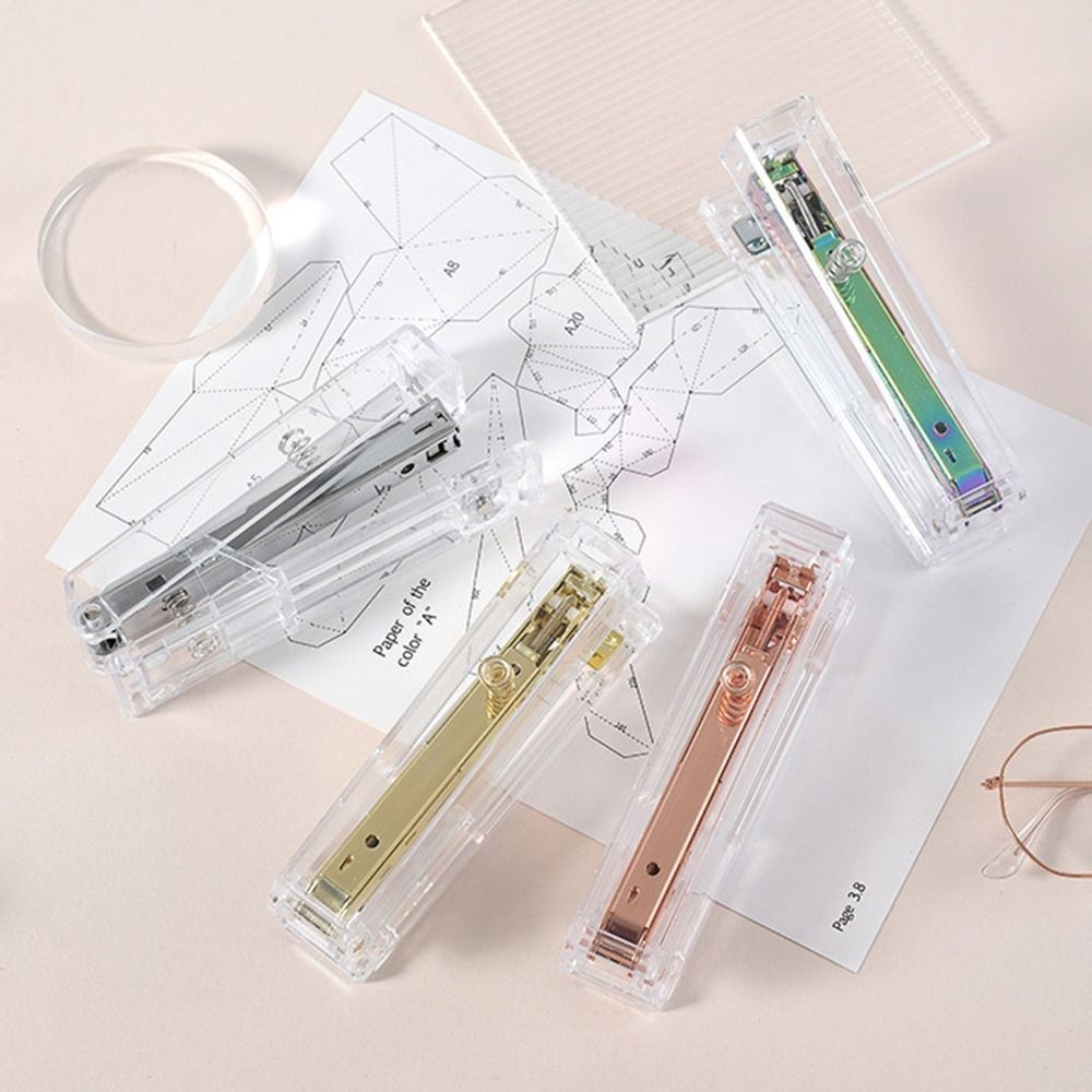 

Manual Transparent Stapler Bookbinding Tool Rose Gold Paper Stapler Portable Creative Book Binding Machines