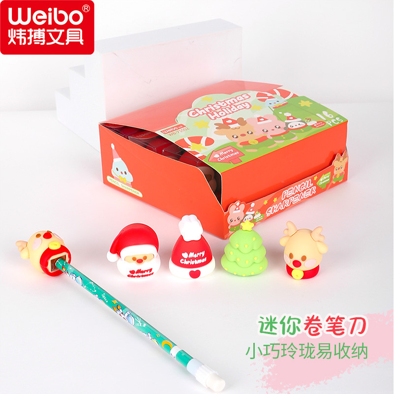 

WB-71052 Christmas silicone Santa Claus Christmas Tree pencil sharpener Santa Hat Pen Grater Elk pencil sharpener wholesale