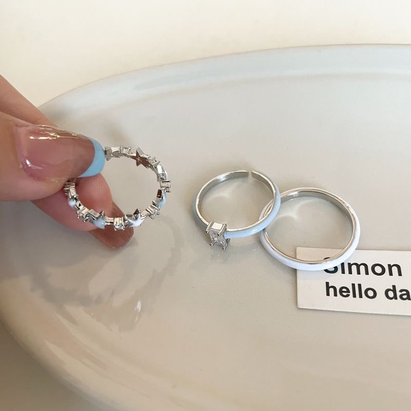 Blue Zircon Star Ring Women Niche Opening Ring Fashionable Ring Sanrio Diamond Ring
