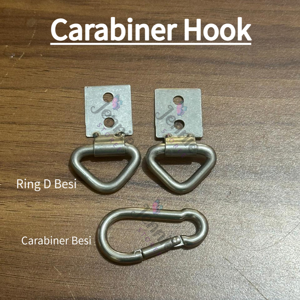 ( Jenniestoree ) Carabiner Hook Stainless + Ring D Untuk Penahan Angin / Penahan Roller