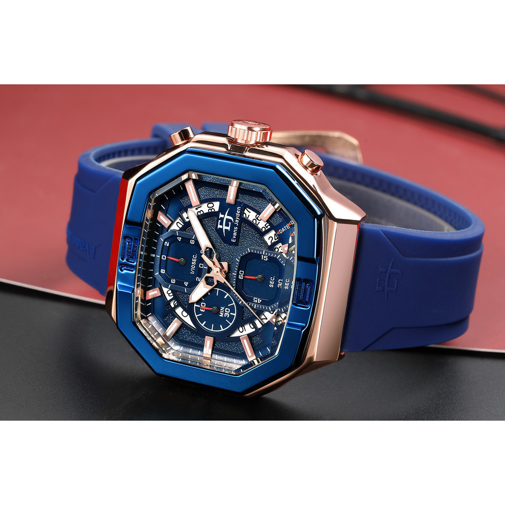 Jam Tangan Evans Jayden Jam Tangan Pria 9464 Rubber Silicon Kaca Sapphire Chrono 3ATM