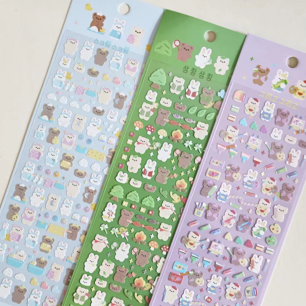 

Korean Ins Cute Little Bear Laser Sticker Diy Scraping Idol Card Photo Album Happy Planning Stationery Decoration Sticker Kawaii