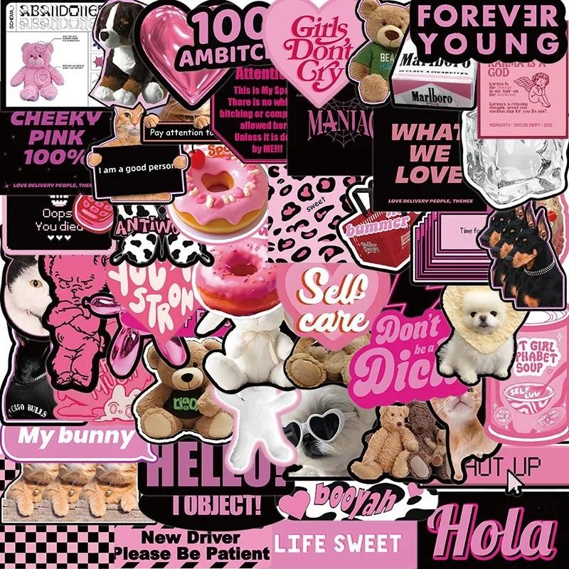 

10/30/55PCS Cute Black Pink Word Decoration Scrapbooking PVC Sticker Aesthetic Children's Stationery School Supplies for Kids