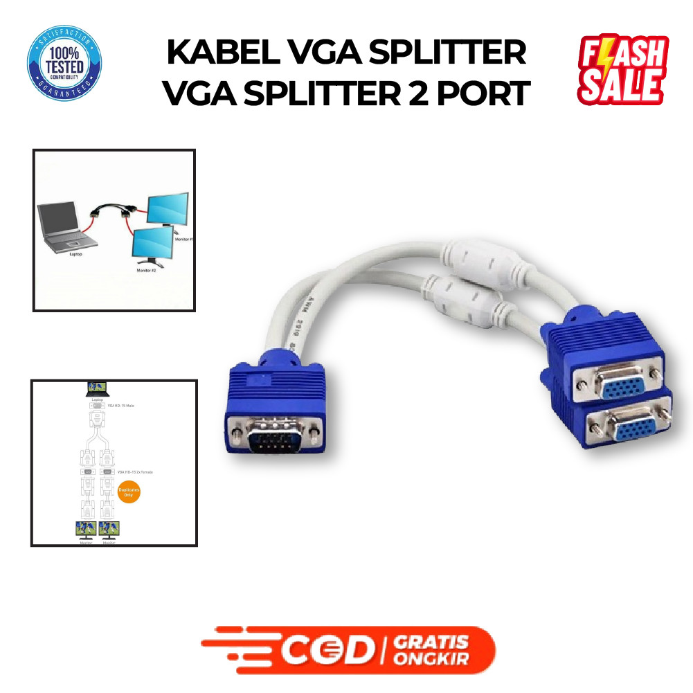 Kabel VGA Splitter 1 Male ke 2 Female 2 Port Cabang Monitor Praktis