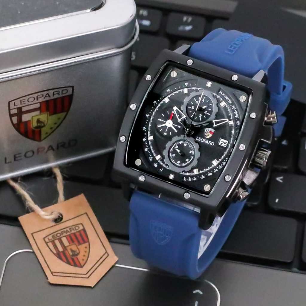 PROMO Jam Tangan Pria Leopard-8829 Original Tali Rubber Body Segi Chrono Tanggal Aktif Box Exclusive