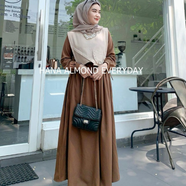HANA BAJU GAMIS POLOS WANITA DILENGKAPI VEST ROMPI KOREAN STYLE BUSUI DRESS MUSLIM REMAJA TERBARU UN