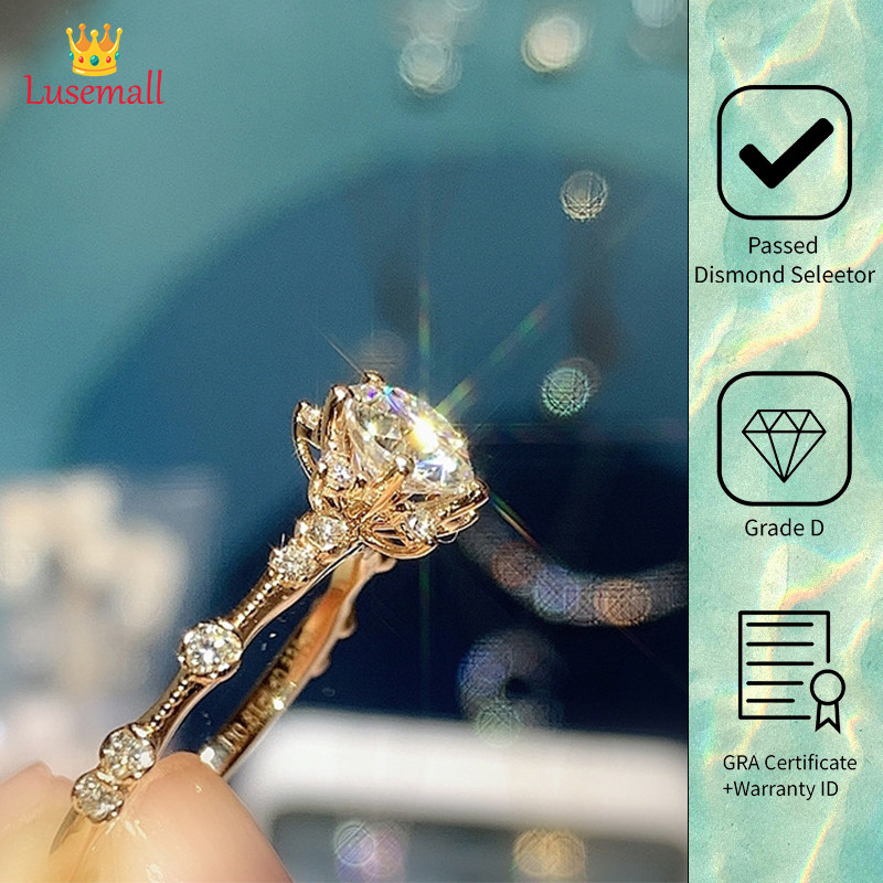 Lusemall 1 Karat Moissanite Renda Cincin Terbuka Pt950 Platinum