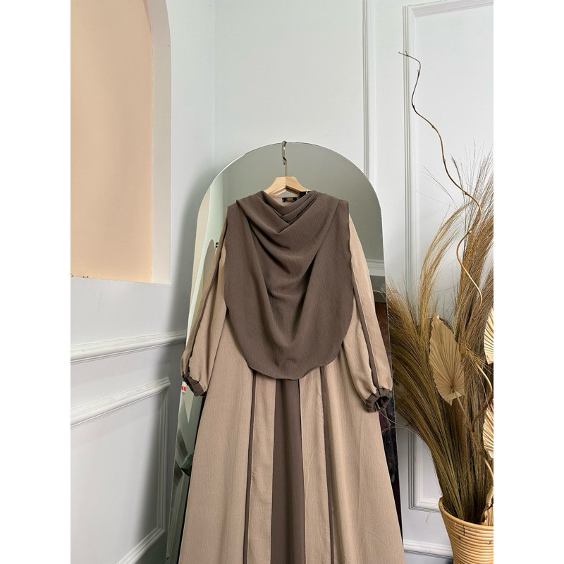 Halwa Cardigan Set Syar’i Pasmina Oval Abaya Wanita Bahan Crinkle Airflow