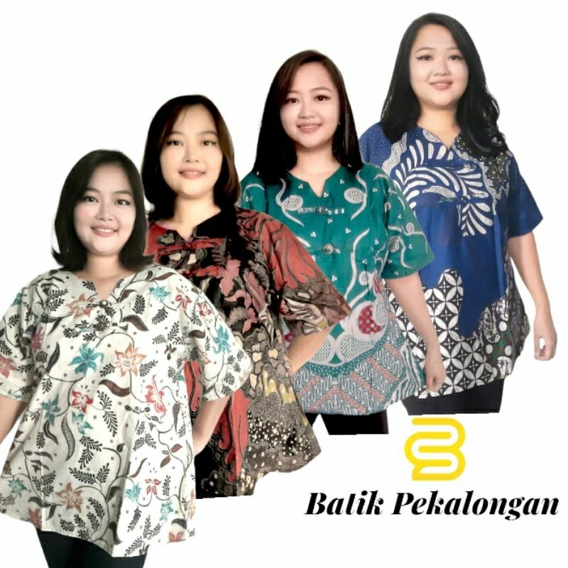 Baju BATIK WANITA Blus JUMBO XXL 4L 5L  LD 120 Atasan Lengan Pendek Katun Batik Asli/ BATIK NASIONAL