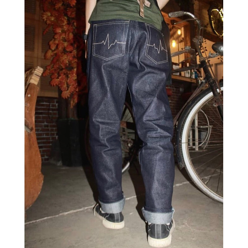 PROMO AKHIR BULAN Denim Selvedge Accent 16.Oz Black Indigo - Raw Denim Selvedge Fuckmous - Celana Je