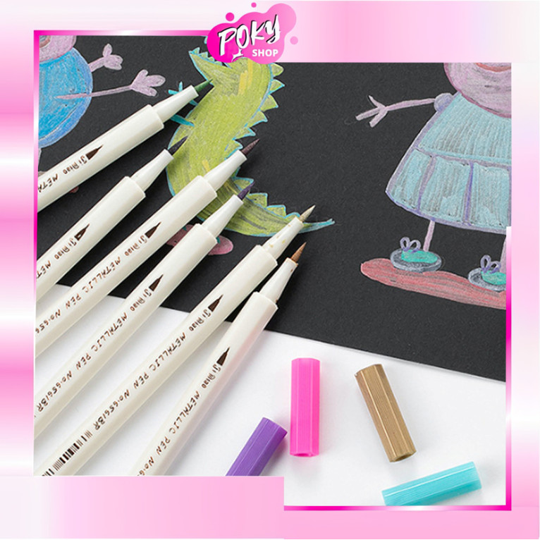 

POKY - S6219 Spidol Warna Pena Aesthetic / Pena Kuas Metalik Kaligrafi / Dekor Brush Lettering Pen / Pulpen Metallic Warna-Warni