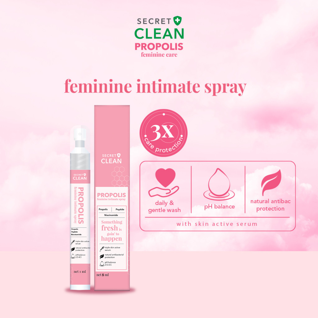 Secret Clean Propolis Feminine Intimate Spray 8ml BPOM  nyaman digunakan setiap hari