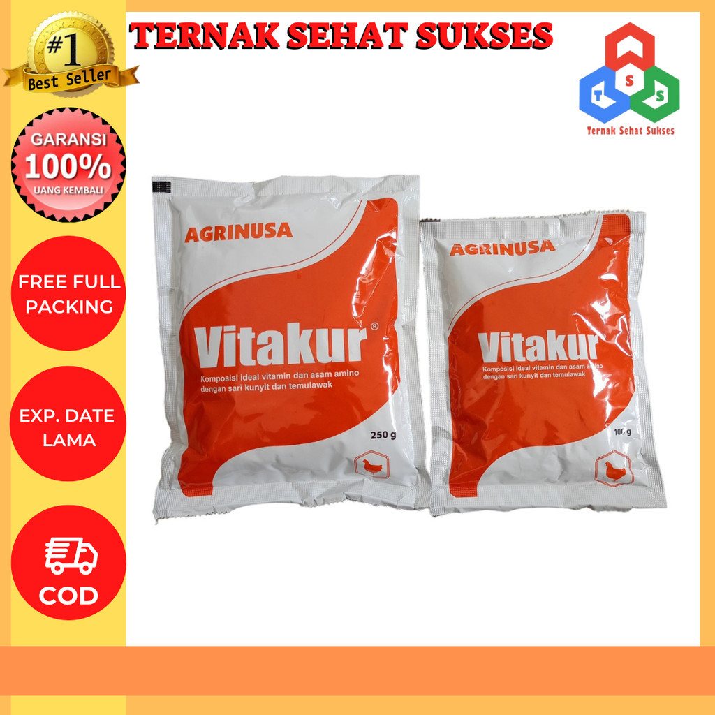 VITAKUR 250 Gr dan 100 Gr -  Multivitamin Herbal untuk Hewan dan Asam Amino Plus Sari Kunyit dan Tem