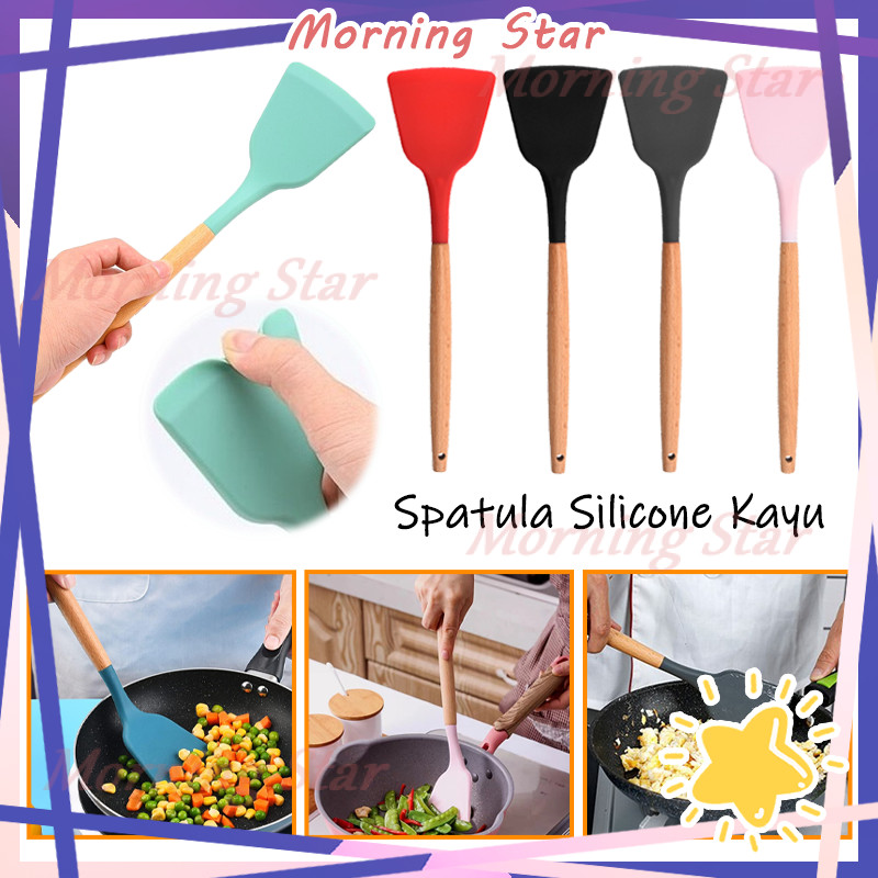 Silicone Utensil Spatula/Sutil Silikon Tahan Panas/Silicon Gagang Kayu Peralatan/Silicone Tahan Pana