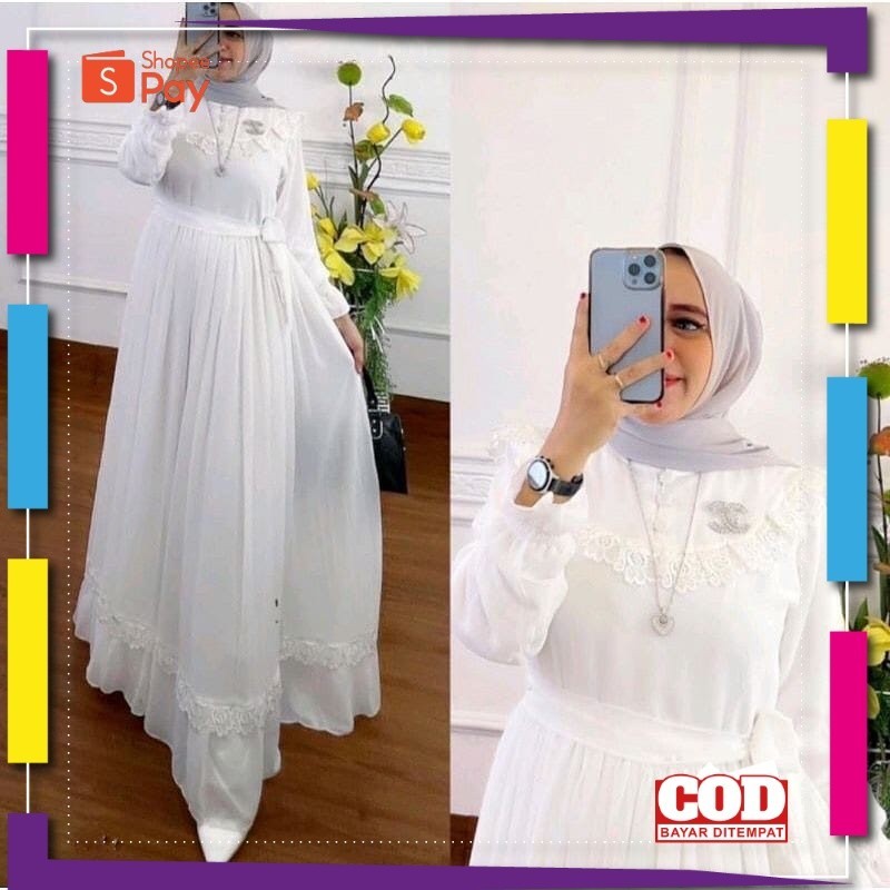 [PREMIUM BIG SALE] Gamis Kondangan Terbaru / Raya Dress / Gamis Putih Polos /  Gamis Ceruty BabyDoll