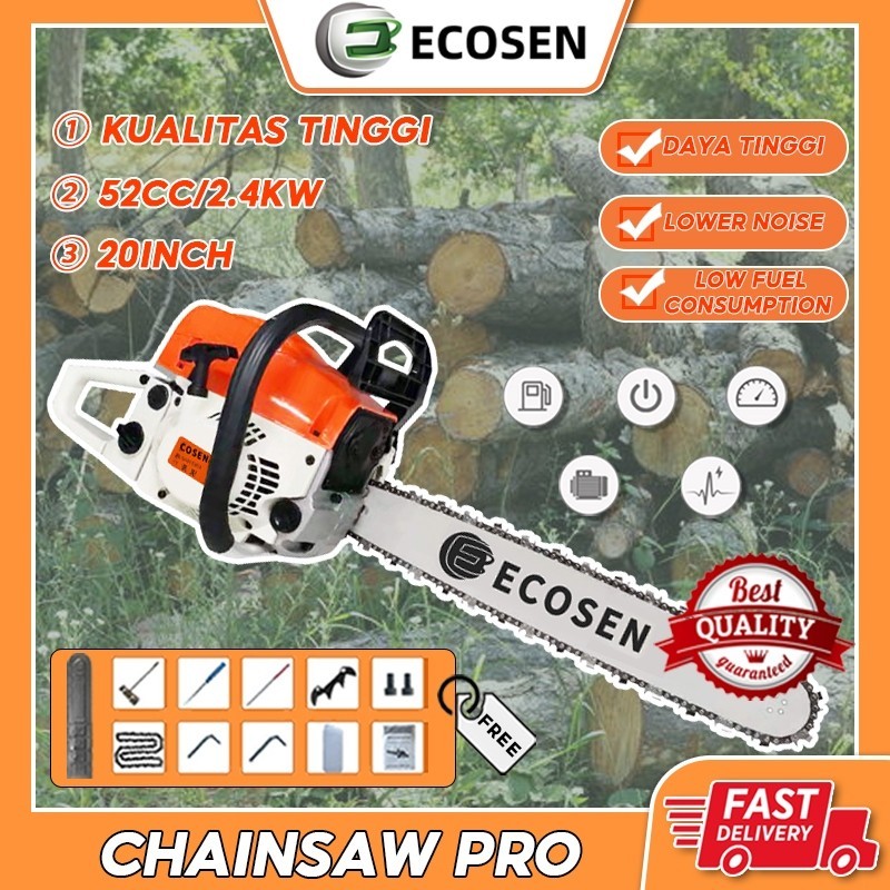 ECOSEN Mesin Potong Kayu 58CC 20/22/24" Chainsaw 2Tak Untuk /Gergaji Mesin/Mesin Gergaji Kayu/Gergaji Potong Pohon Kayu
