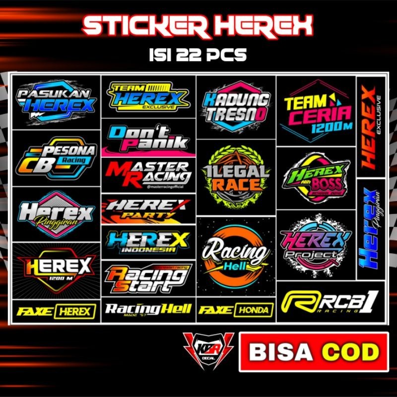 Stiker Racing Herex 1 pack isi 22 Stiker Sponsor Stiker Helm Stiker Motor Sticker Motor