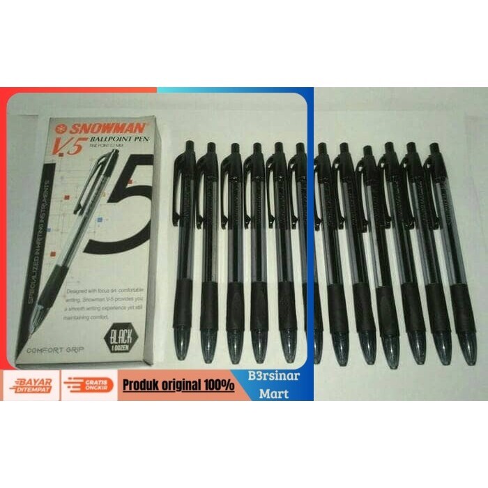 

[[KUALITAS TERBAIK]] Pulpen Snowman V5 0.7 Hitam [12 pcs] COD