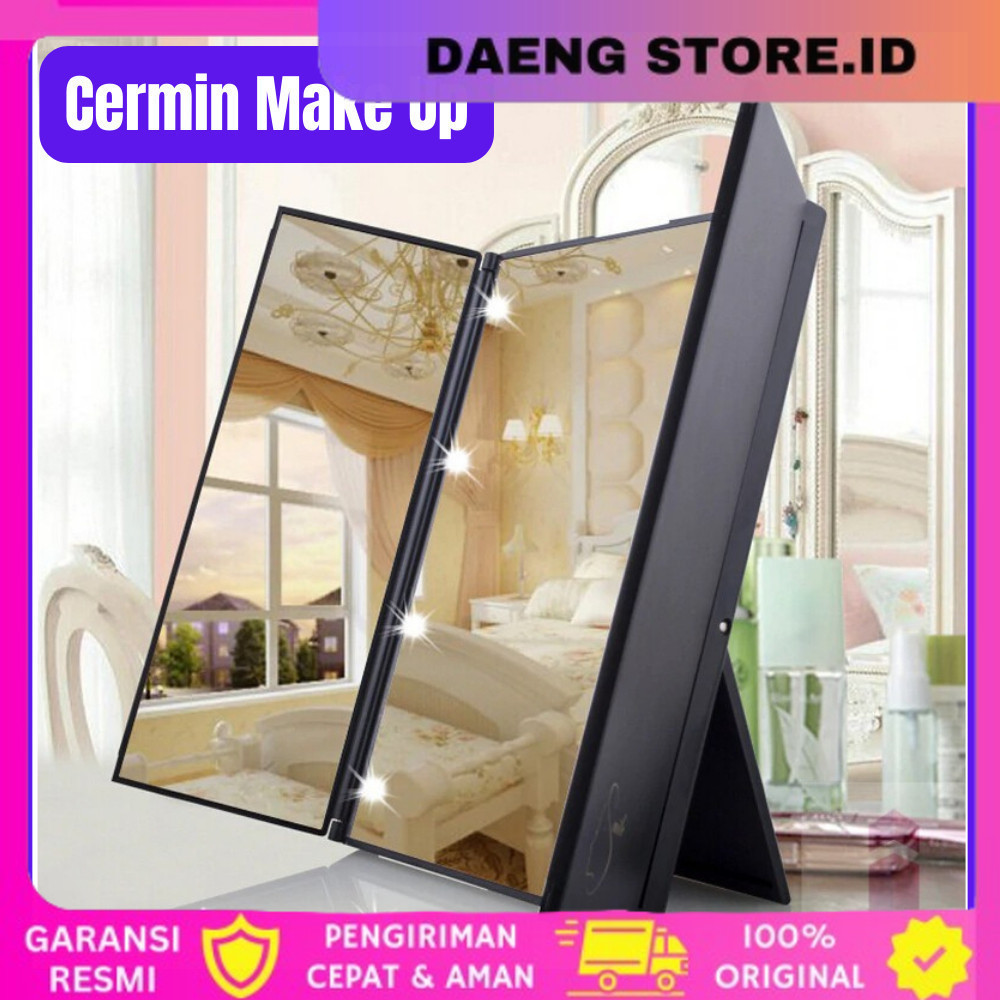 COD Cermin Makeup + LED Portable Lampu Foldable Mirror Ring Light Make up Rias Kaca Cermin Make Up P