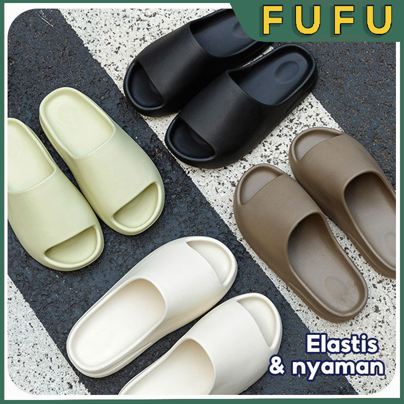 FUFU Sendal Slop Sendal Selop Pria Sendal Karet Empuk Anti Slip Ukuran 36-45 Cream/Hitam/Coklat/Hija