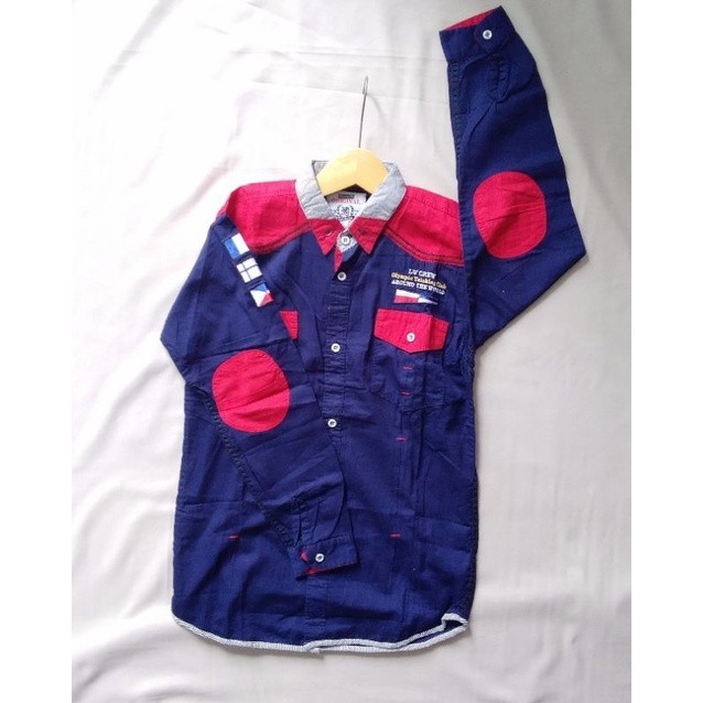 KEMEJA ANAK FASHION COWOK BAHAN KATUN KARET IMPORT DONGKER UMUR 8 TAHUN