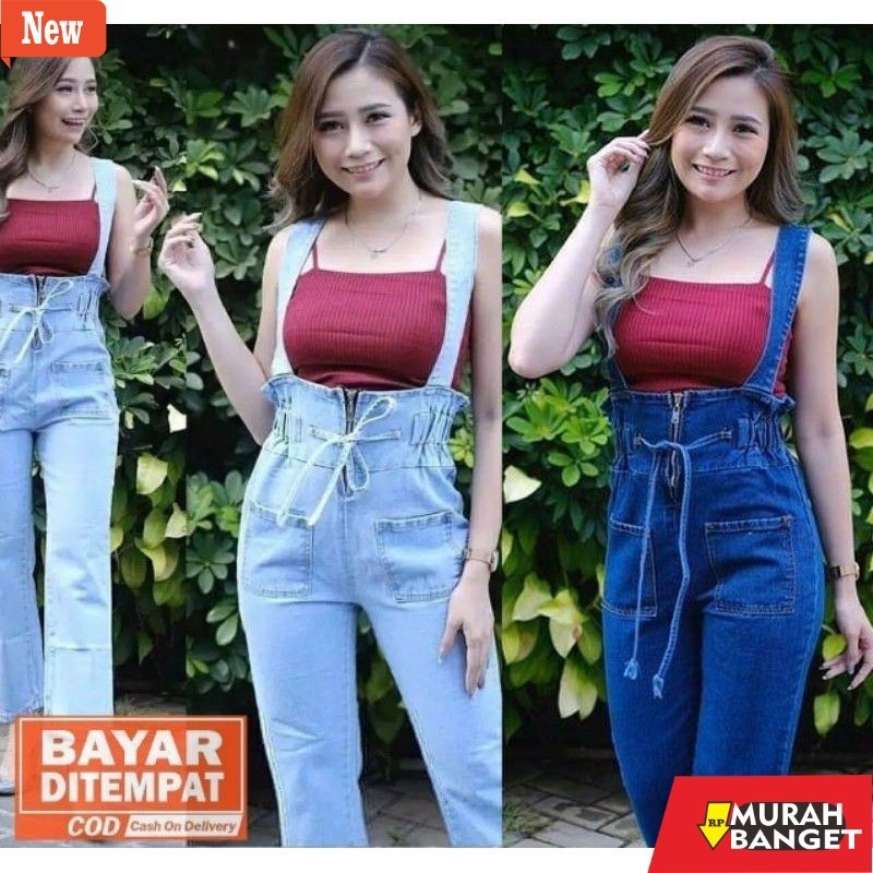 Jumsuit Wanita Kekinian JEANS KODOK WANITA CELANA BAJU KODOK JEANS WANITA OVERALL KODOK