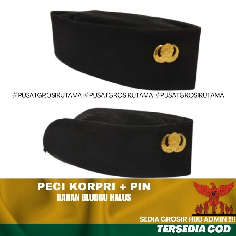 Peci kopyah songkok hitam polos + pin korpri