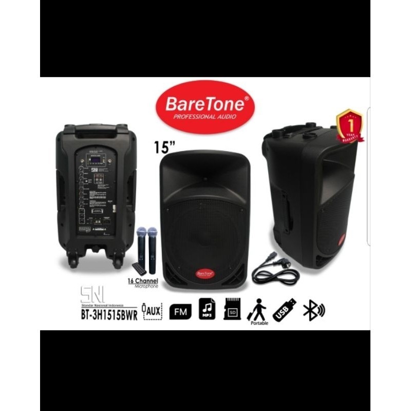 Speaker portable bluetooth baretone BT3H1515BWR 15BWR 15 BWR 15inch garansi original