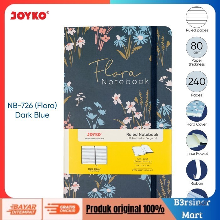 

[KUALITAS TERBAIK] Buku Tulis Catatan Bergaris Ruled Notebook Joyko NB-726 Flora - Dark Blue