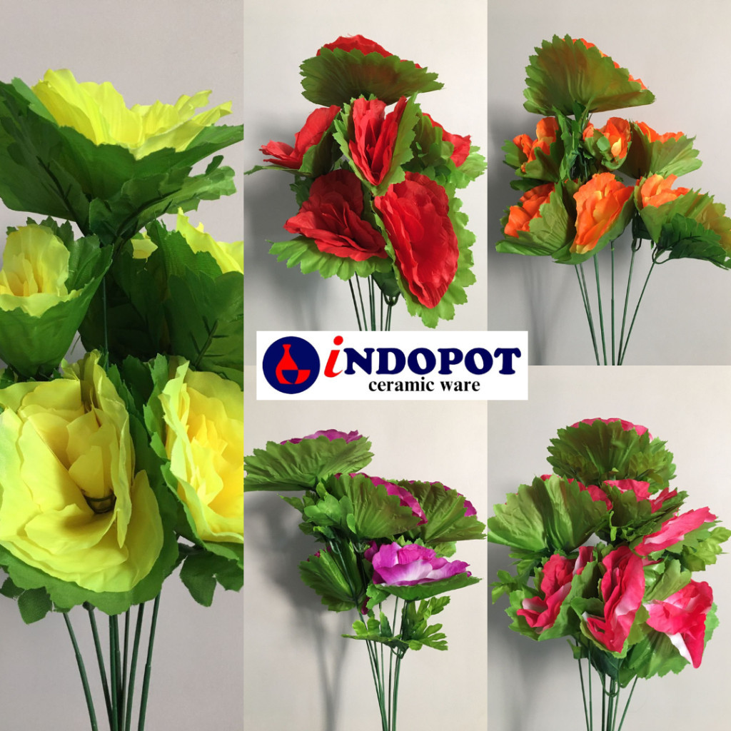 Bunga Hias Mawar Besar Cabang Tangkai 7 Bahan Kain Dan Plastik - Artificial Dekorasi Pelaminan