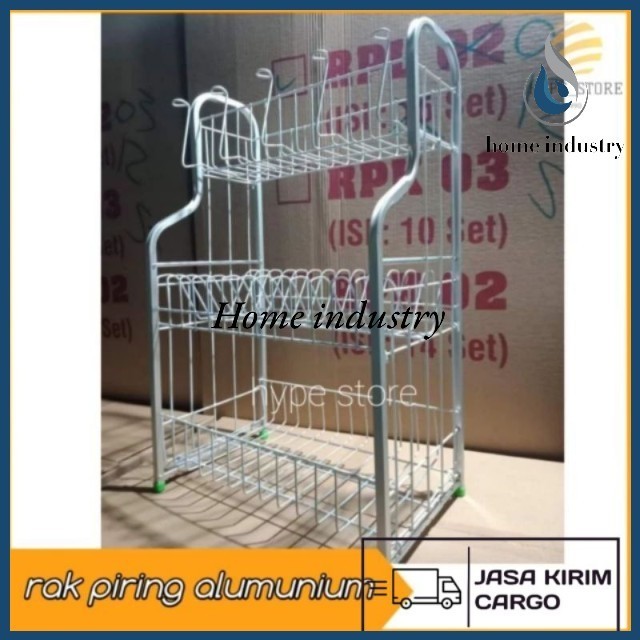 Promo Rak piring aluminium Rpk & Rpl 3 susun/Rak dapur/Rak piring stainless steel/Rak wastafel/Rak p
