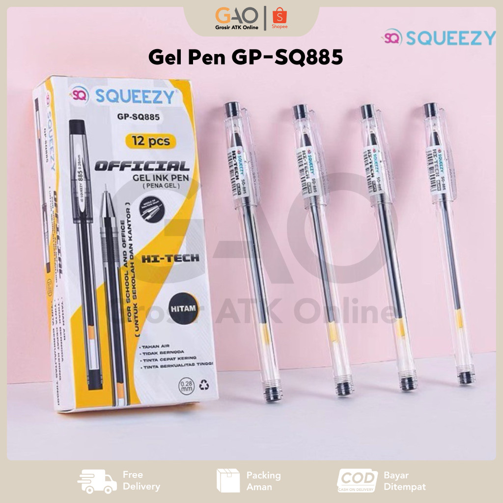 

Gel Pen Hi-Tech Squeezy 0.28mm Hitam GP-SQ885 (1pack Isi 12Pcs)