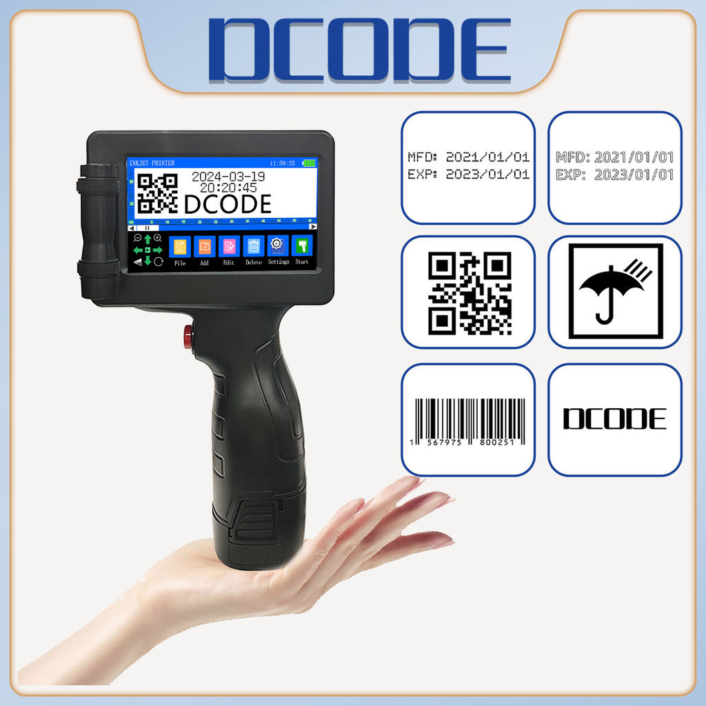

DCODE 1755PLUS 12.7mm Handheld Thermal Inkjet Printer with Fast-Drying Ink for Text QR Barcode Batch Number Logo Label Printer