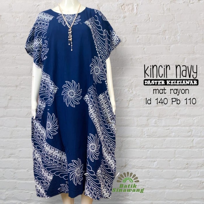 TERMURAH Daster Batik Kelelawar Jumbo "CEMPAKA NAVY" Bahan Rayon Super Premium - Kincir-Polkadot