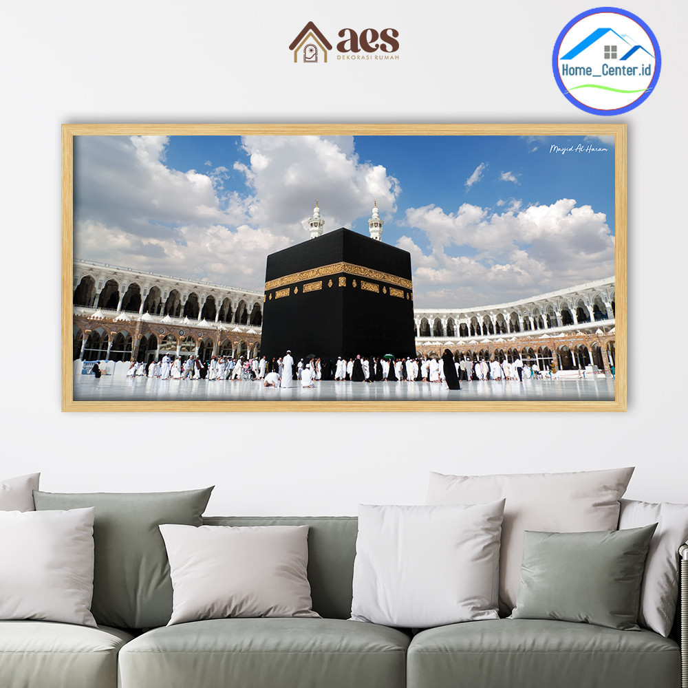 AES Kaligrafi Masjidil Haram Ka'bah Mekah Frame Jati Belanda  60x120 KS026 - Pajangan Hiasan Dinding