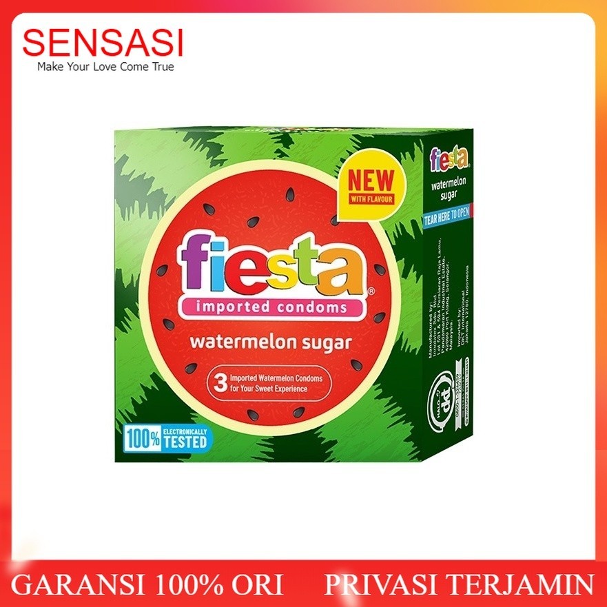Fiesta Kondom Watermelon Sugar / Kondom Rasa - Fiesta Kondom Watermelon Sugar - 3 Pcs - Kondom Tipis
